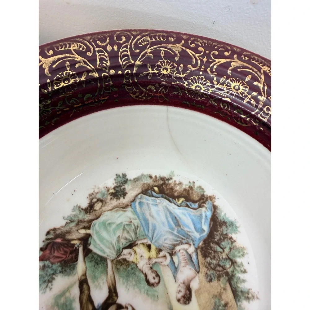 Sebring Pottery USA Courting Couple Burgundy Gold Filigree 6 In Bowls Set/5 #68